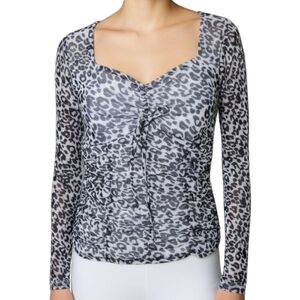 River Bend NWT Black & White Leopard Print Mesh Sleeve Top Womens Size M